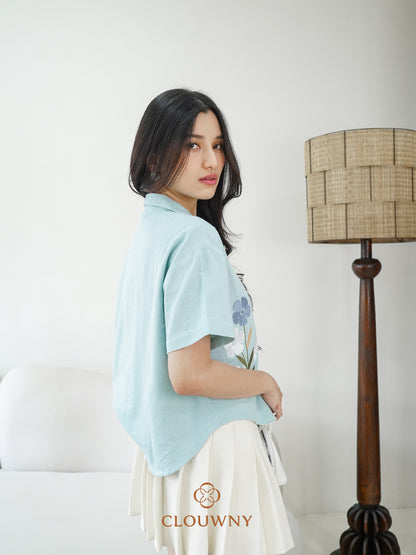 Loka Flower Cotton Shirt - Mint