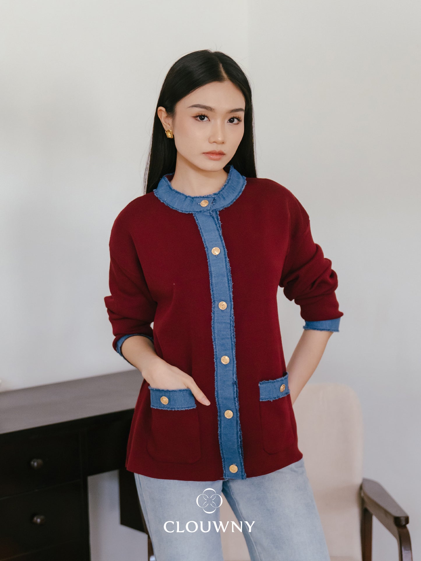 Bira Button Cardigan - Maroon