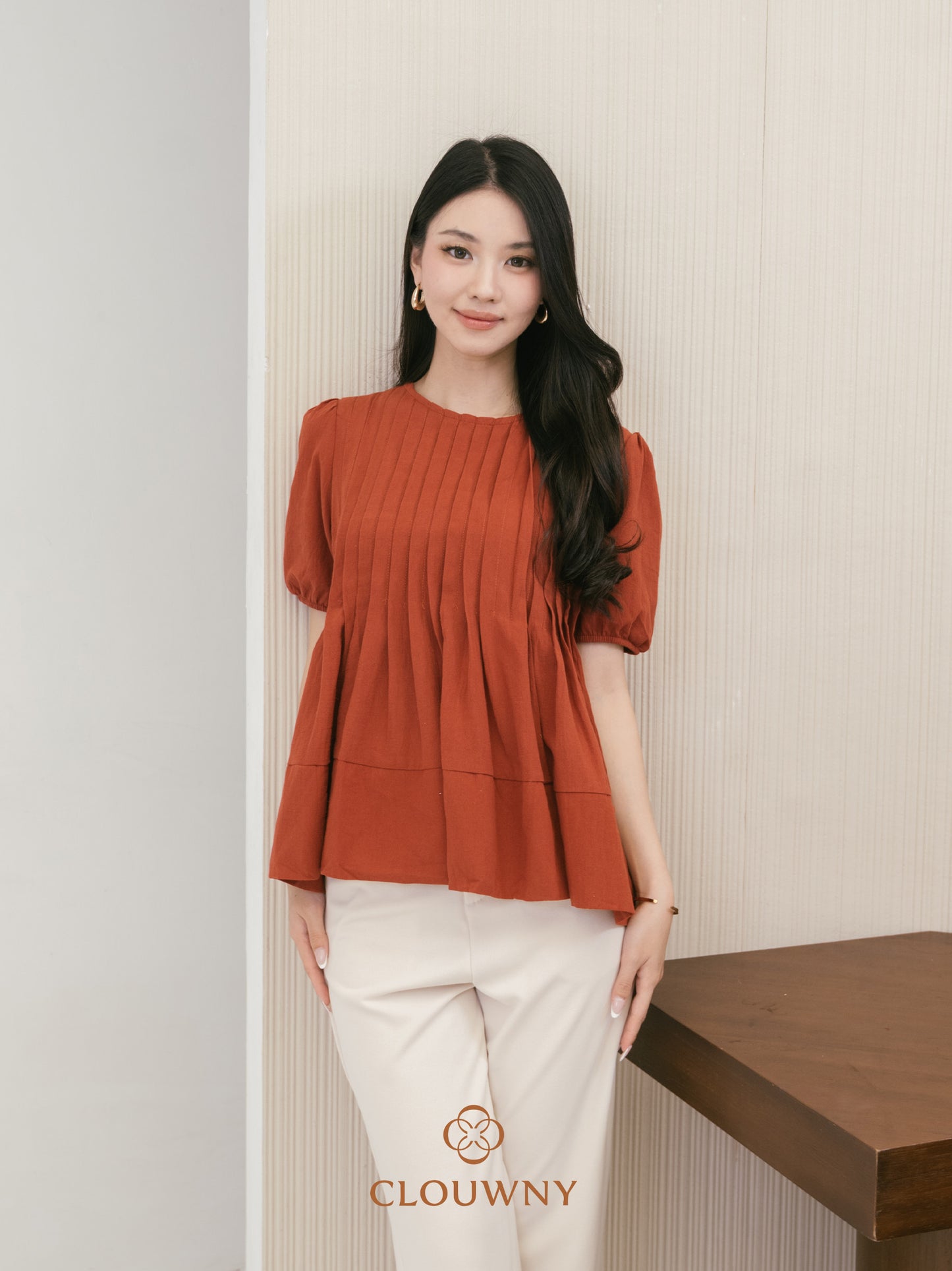 Elysia Pleated Top - Terracota