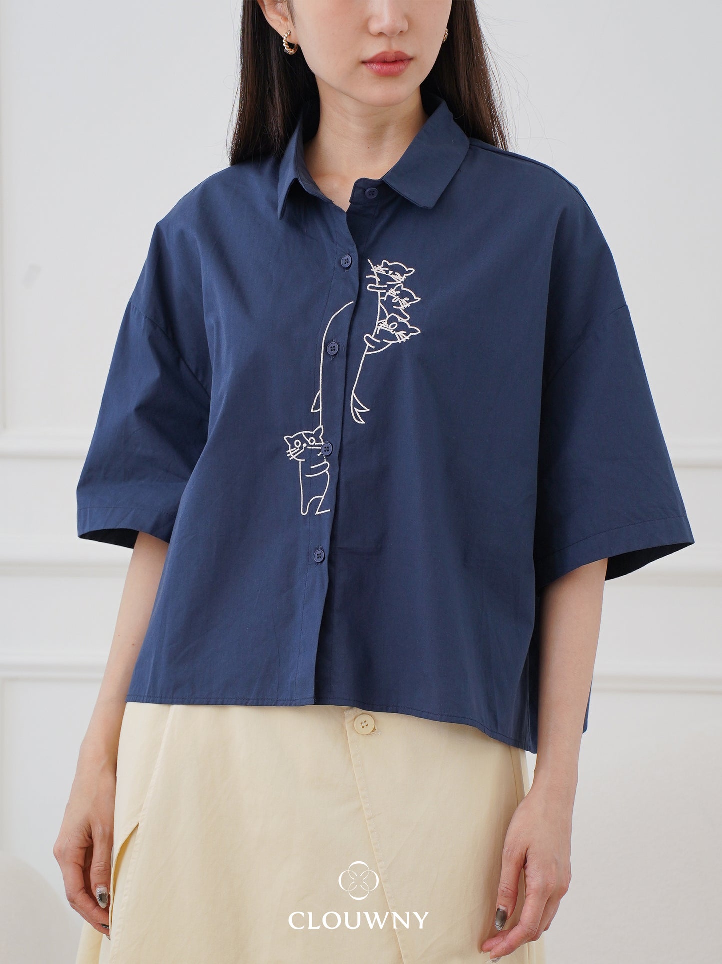 Bridget Cotton Blouse - Navy
