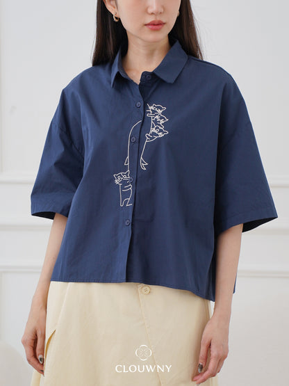 Bridget Cotton Blouse - Navy