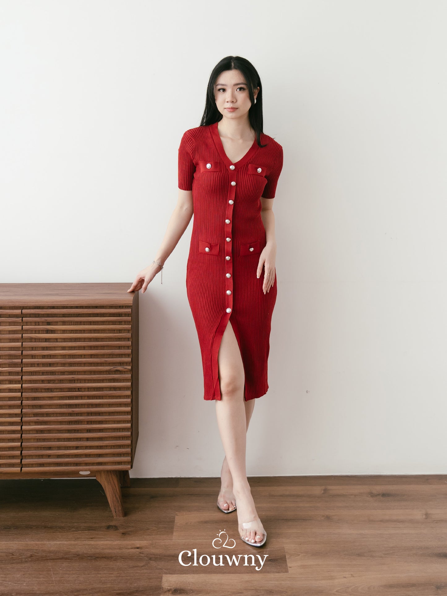 Edmond Button Dress - Maroon