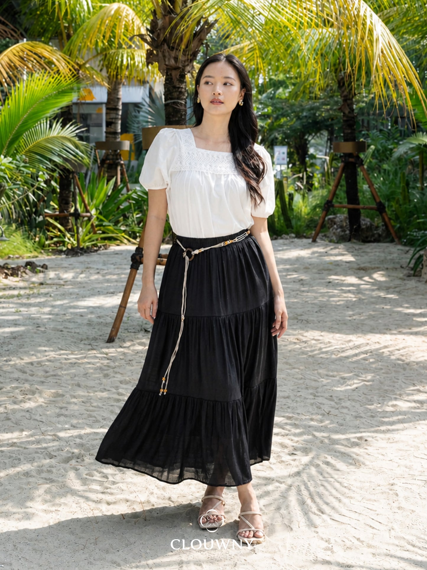 Summer Maxi Linen Skirt - Black