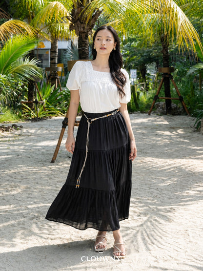 Summer Maxi Linen Skirt - Black