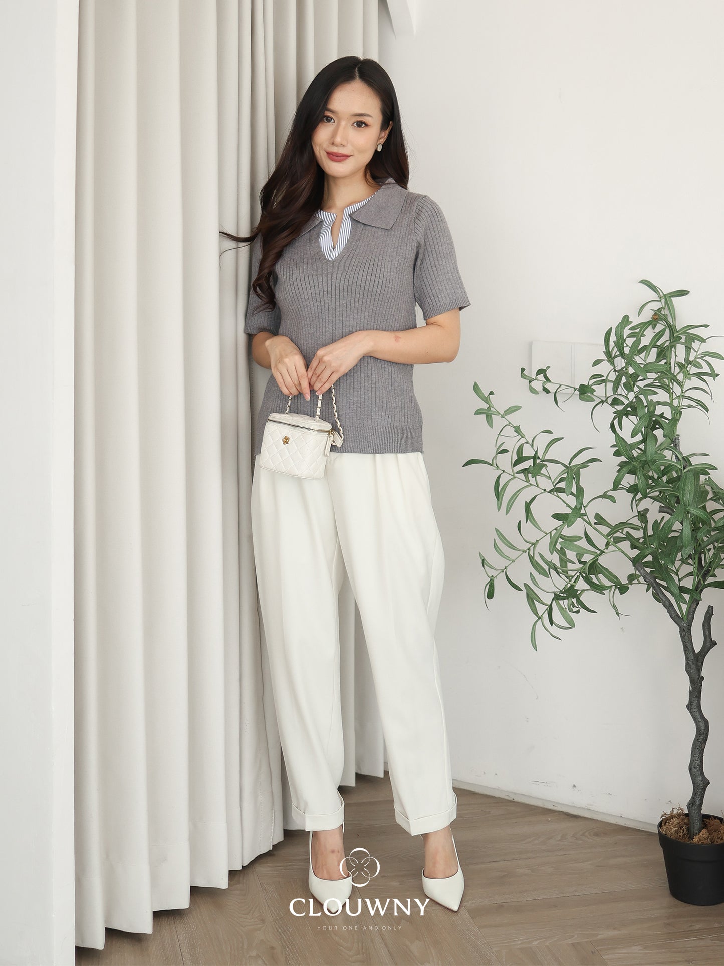 Raquel Combi Knit Top - Grey