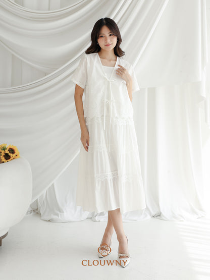 Katama Tiered Broderie Dress - White