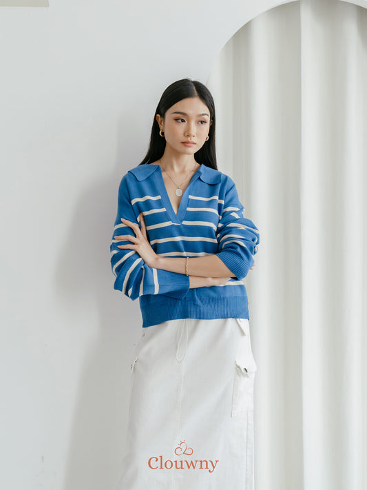 Hae In Stripes Knit Top - Blue