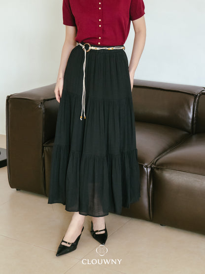 Summer Maxi Linen Skirt - Black