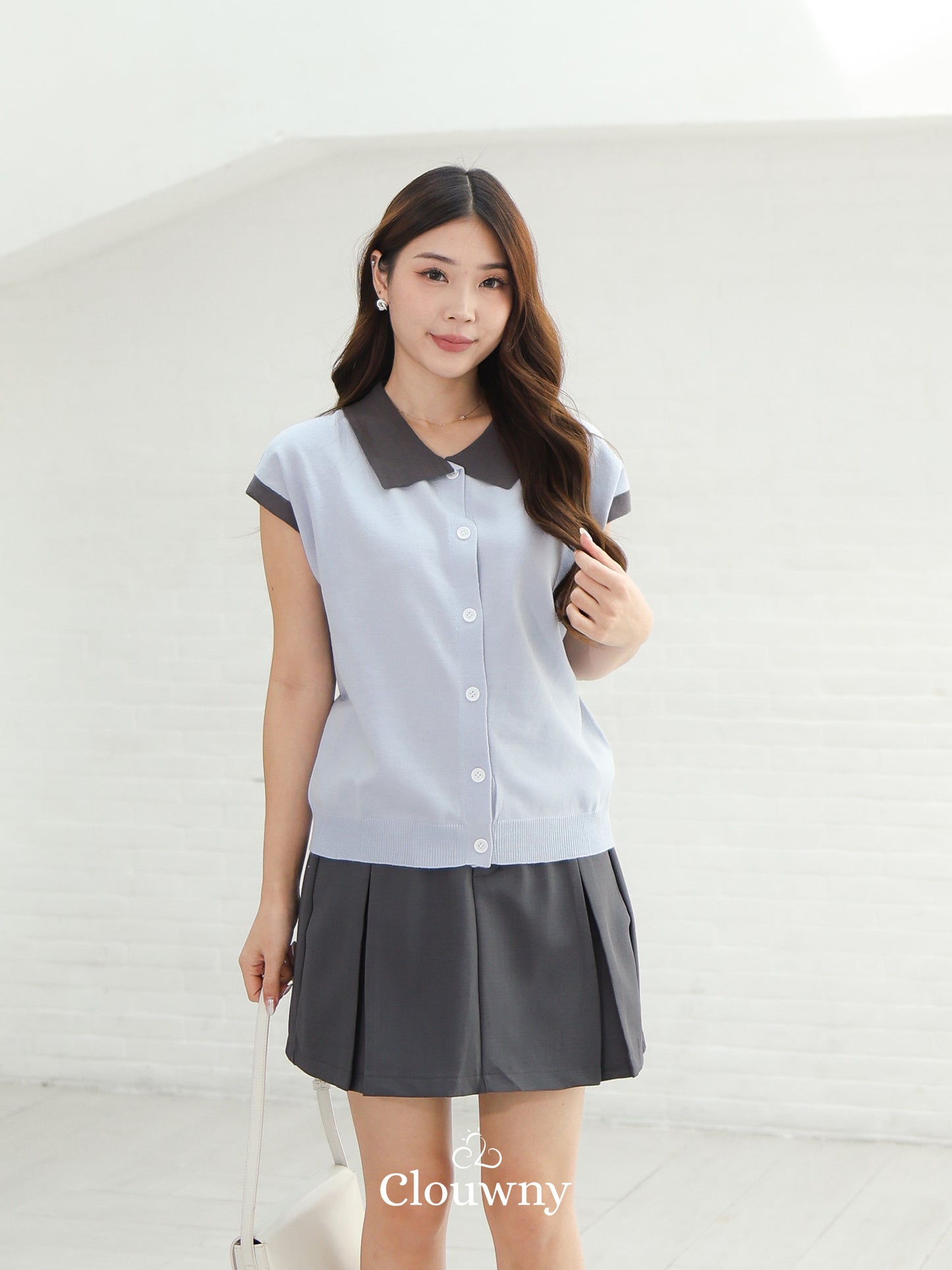 Dava Collar Knit Top - Light Blue