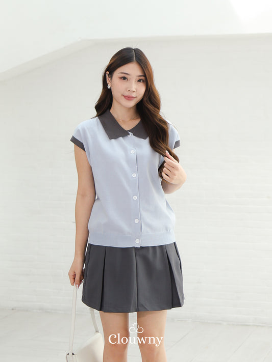 Dava Collar Knit Top - Light Blue