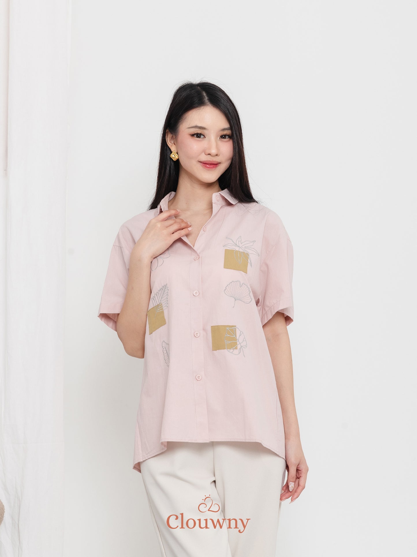 Leaves Cotton Shirt - Pink
