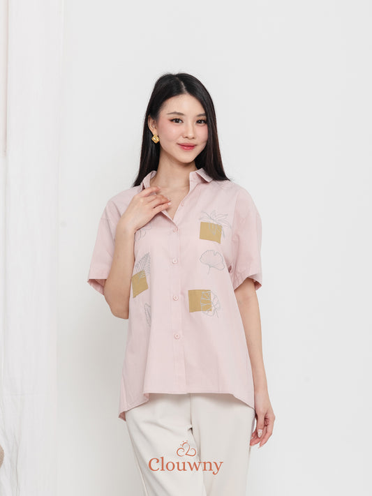 Leaves Cotton Shirt - Pink