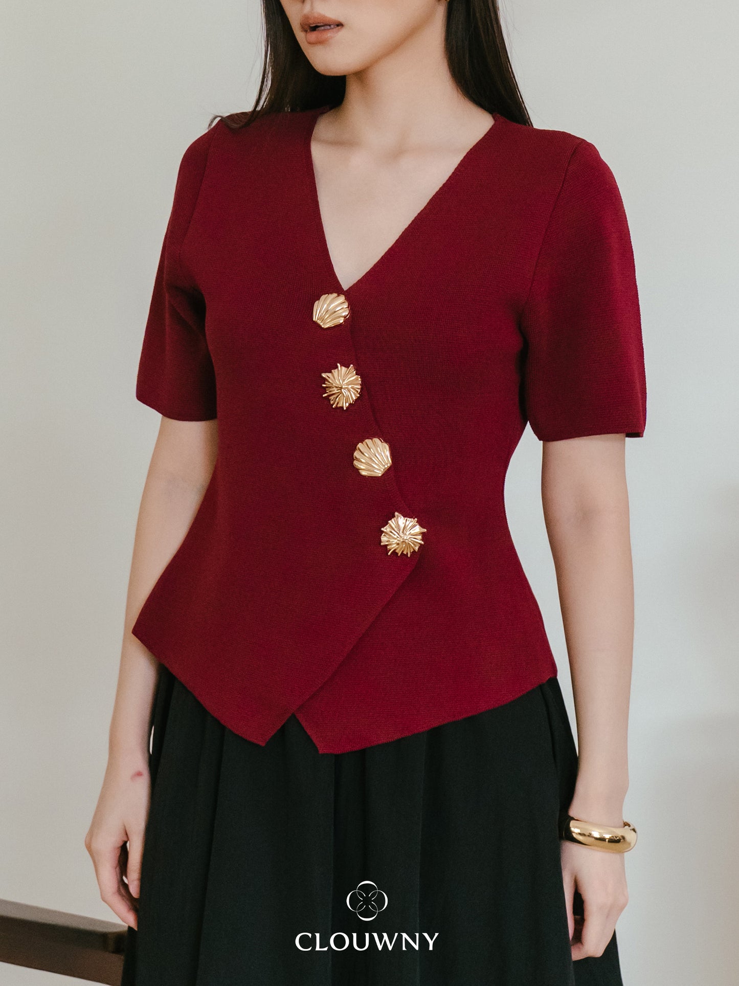 Solea Asymmetric Button Top - Maroon