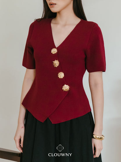 Solea Asymmetric Button Top - Maroon