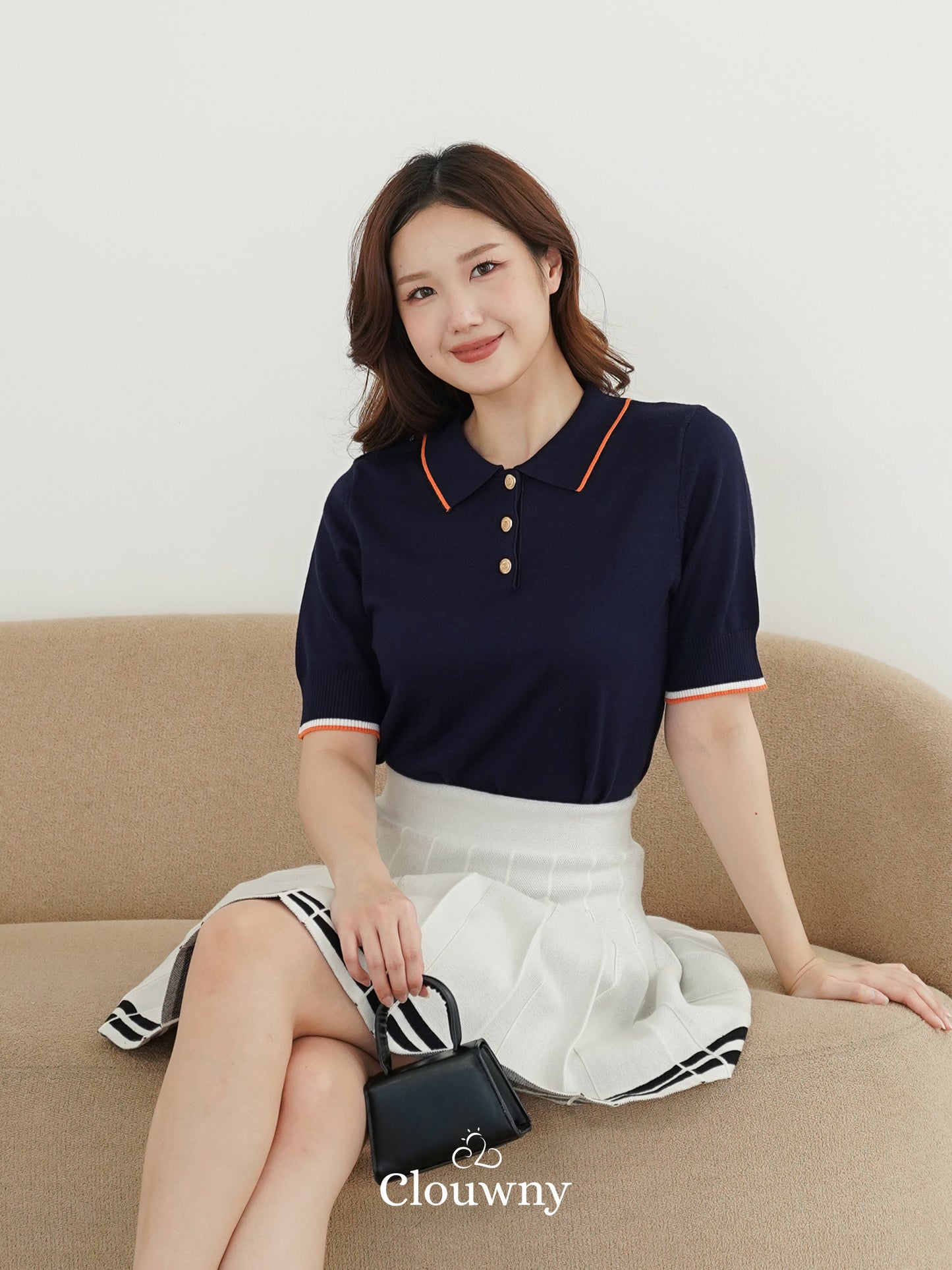 Domitia Polo Knit Top - Navy