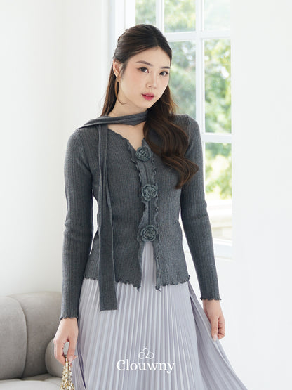 Marley Flower Knit Top - Grey