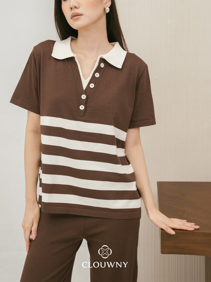 Omara Stripes Knit Set - Coffee