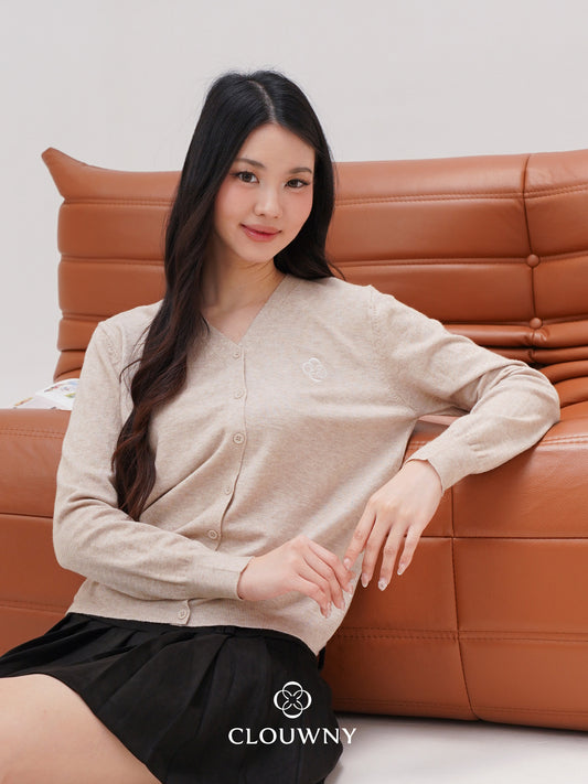 Mela Vneck Button Knit Cardigan - Khaki