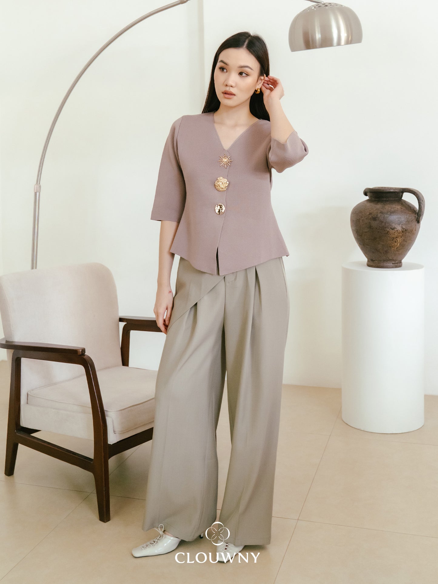 Helios Midisleeve Top - Beige