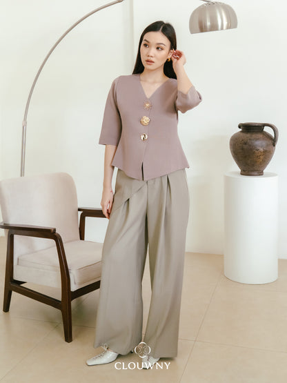 Helios Midisleeve Top - Beige