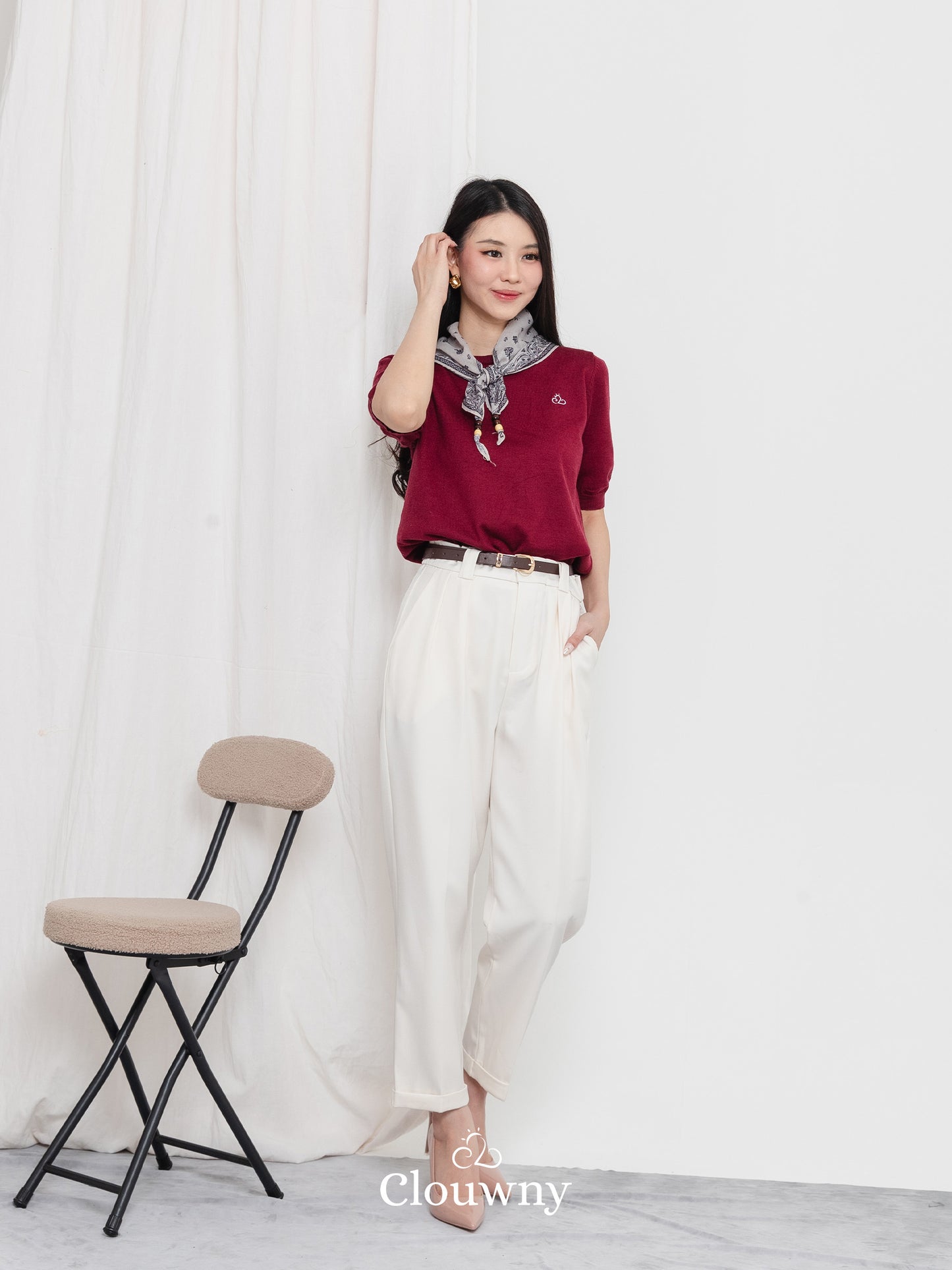 Libra Scarf Knit Top - Maroon