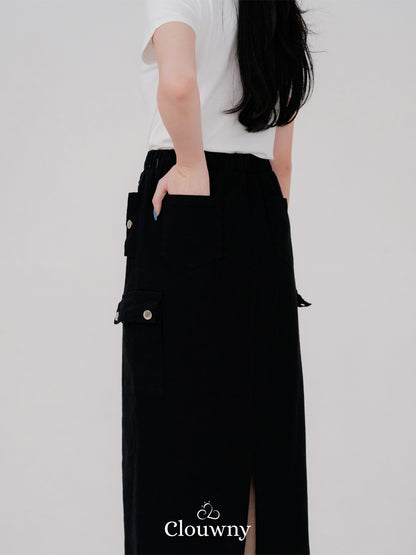 Kaze Cargo Denim Skirt - Black