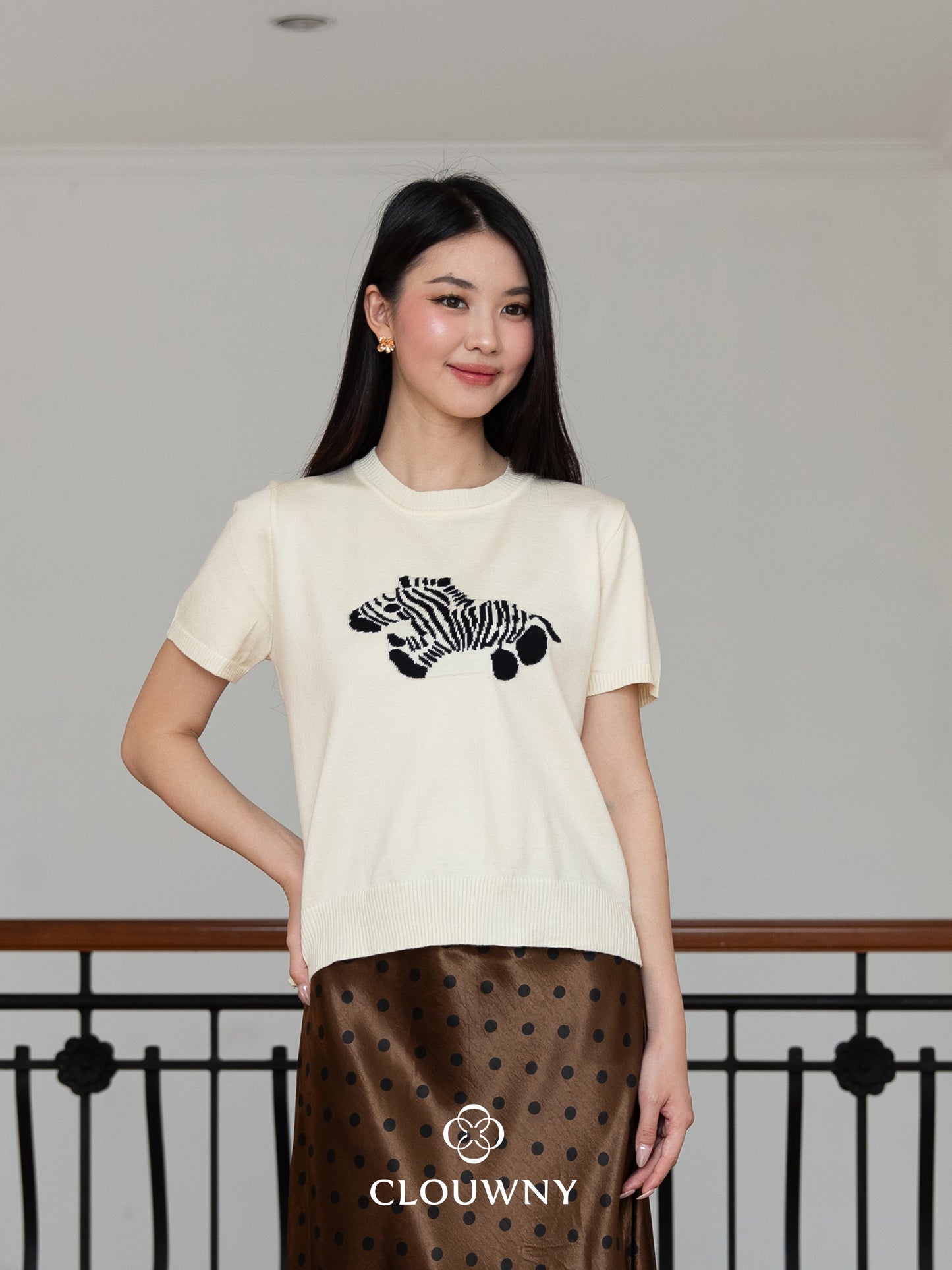 Zebra Knit Top - Cream