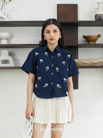Riley Mini Flower Shirt - Navy