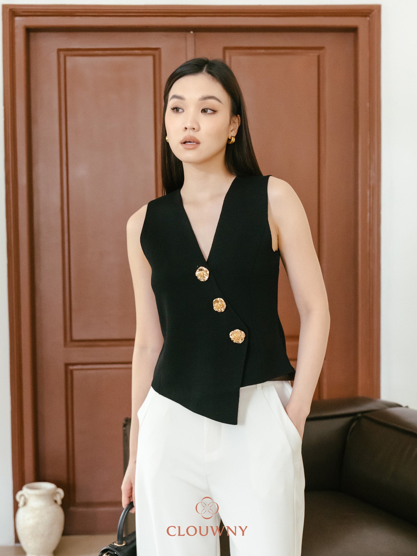 Bianca Asymmetric Vest - Black