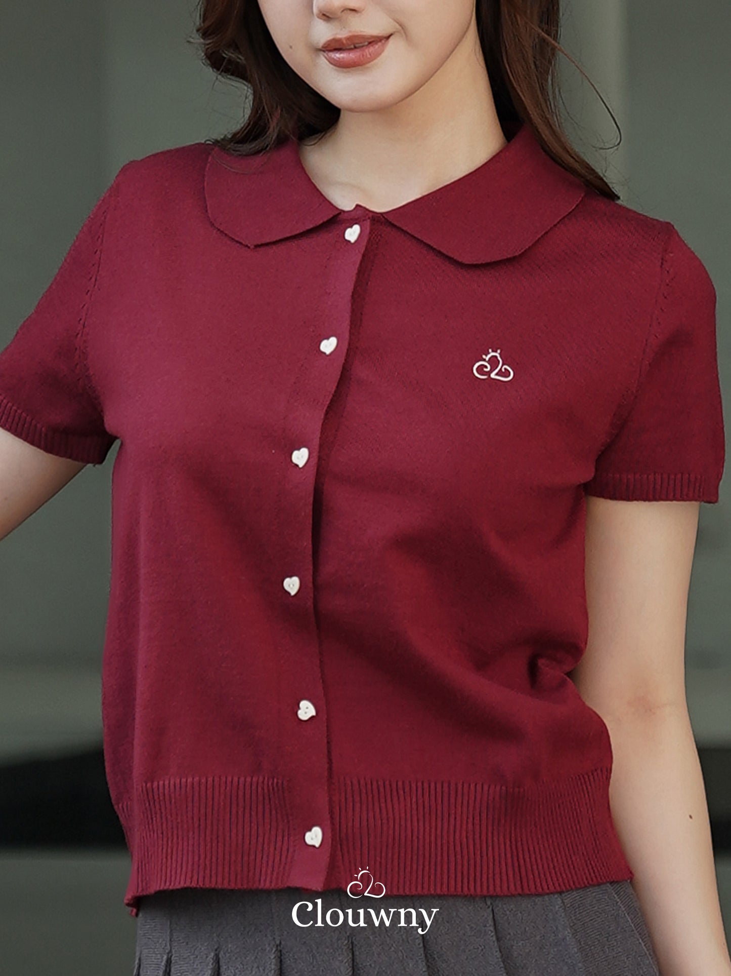Noza Collar Knit Top - Maroon