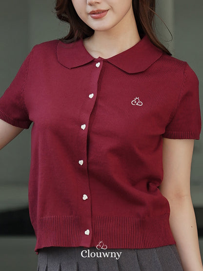 Noza Collar Knit Top - Maroon