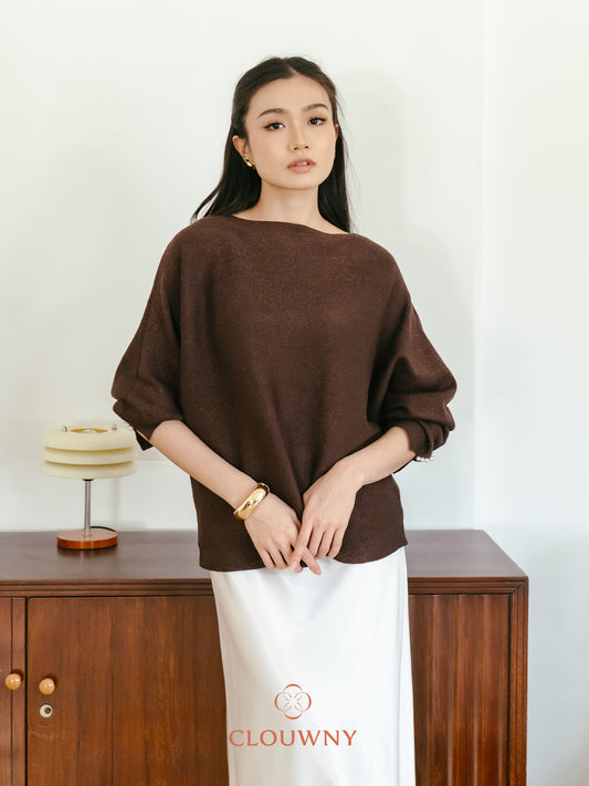 Arvi Glitter Batwing Top - Coffee