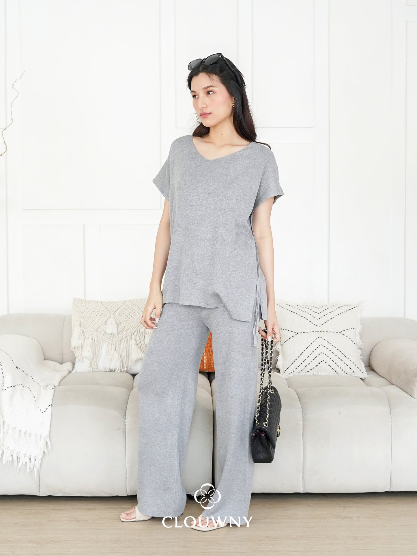 Kala Vneck Knit Set - Grey