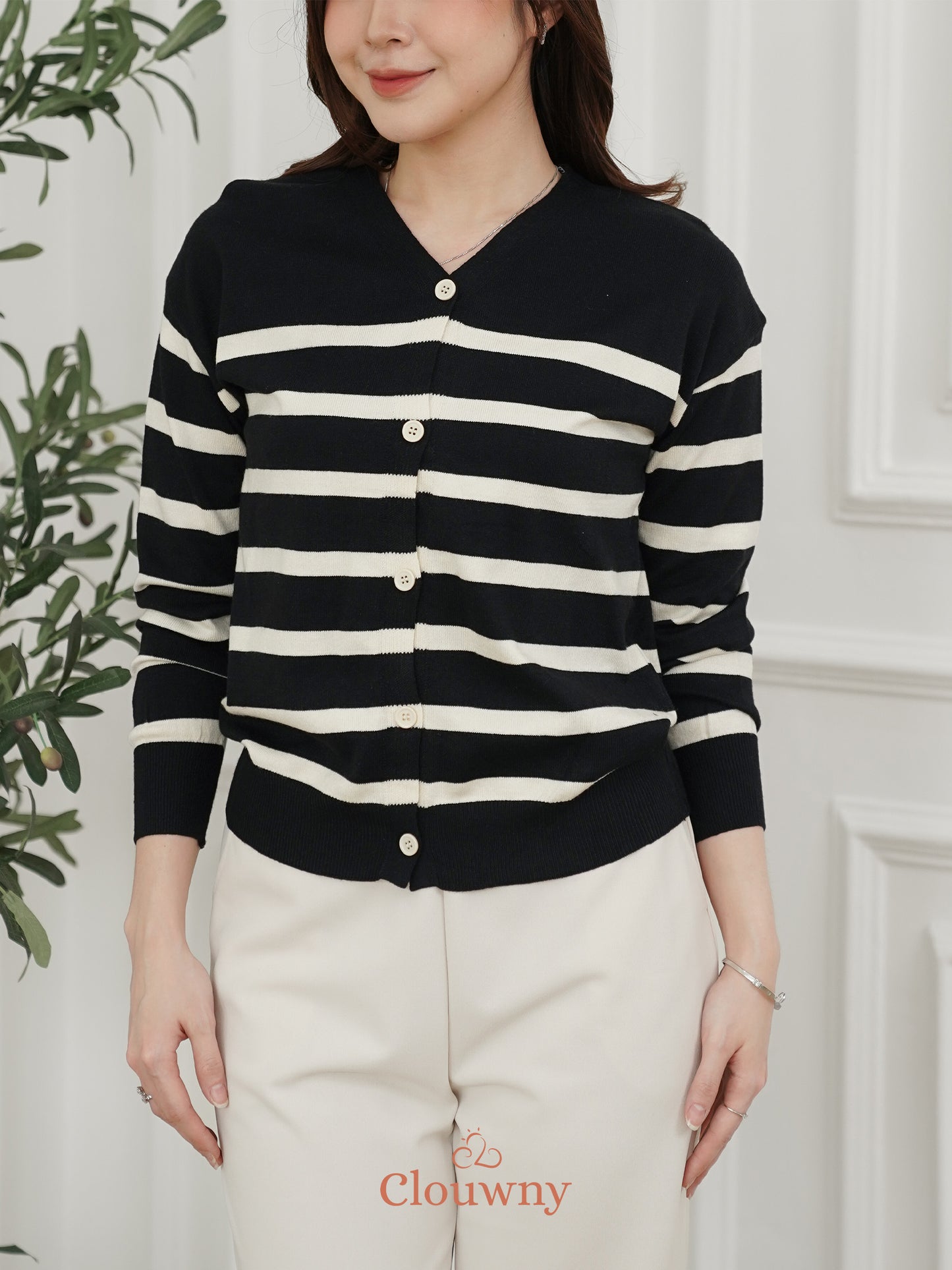 Verena Button Knit Top - Black