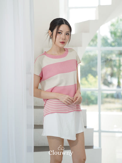 Atasan Rajutan Cortes Stripes - Merah Muda
