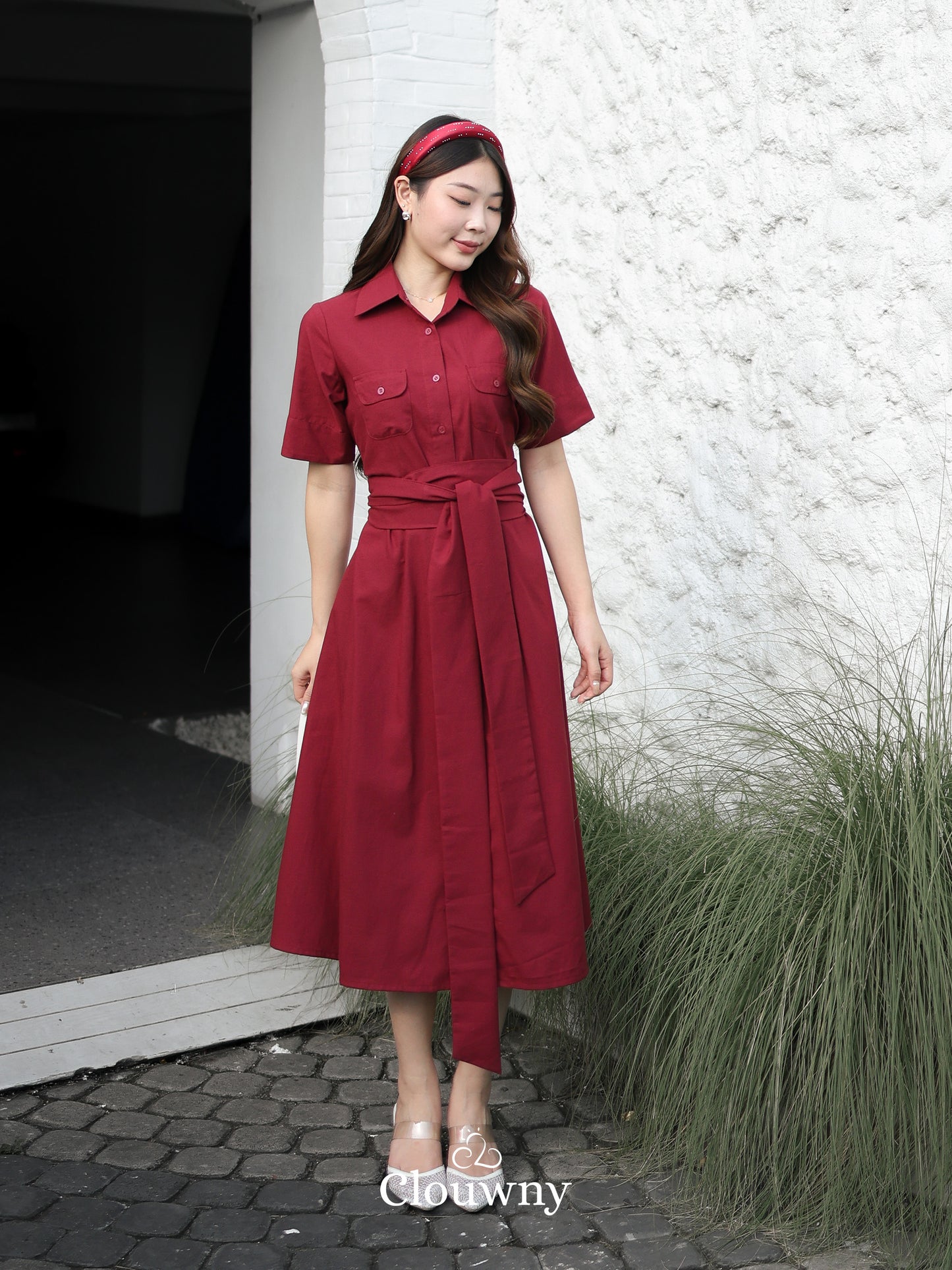 Standford Button Dress - Maroon