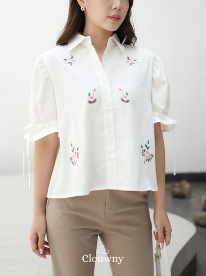 Vilna Embroidery Flower Shirt - White