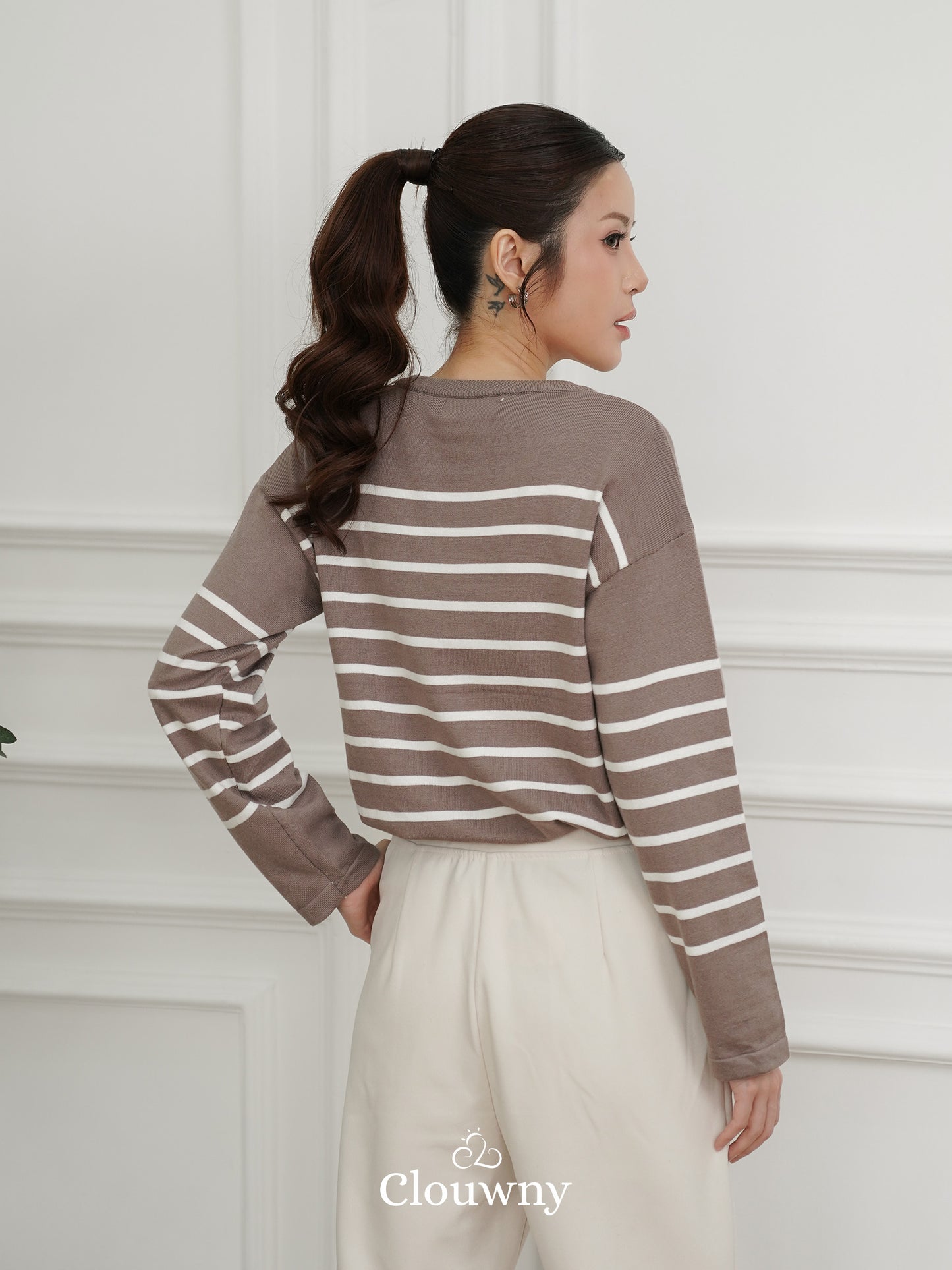 Amila Stripes Knit Top - Beige