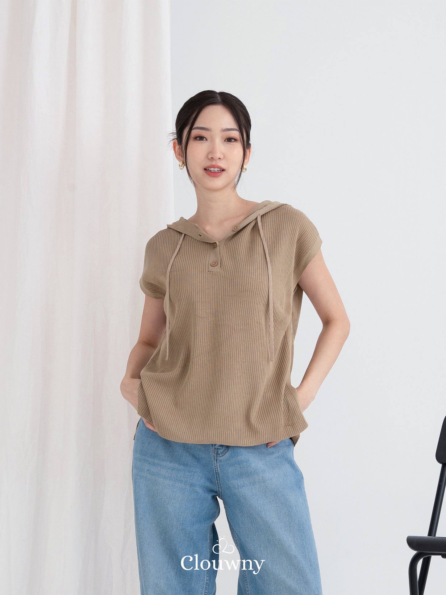 Oswald Hoodie Knitt Top - Khaki