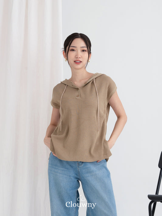 Oswald Hoodie Knitt Top - Khaki