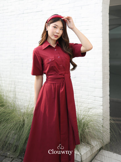 Standford Button Dress - Maroon