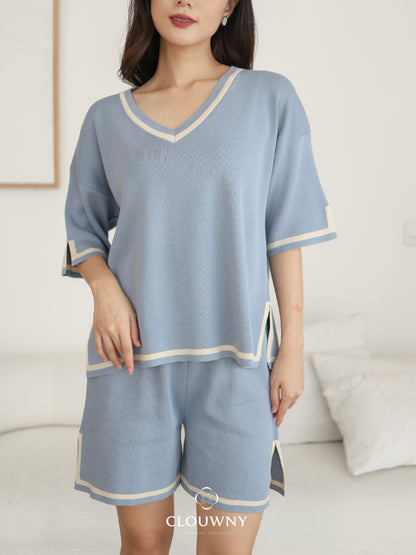 Gale Vneck Knit Set - Blue