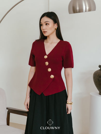Solea Asymmetric Button Top - Maroon
