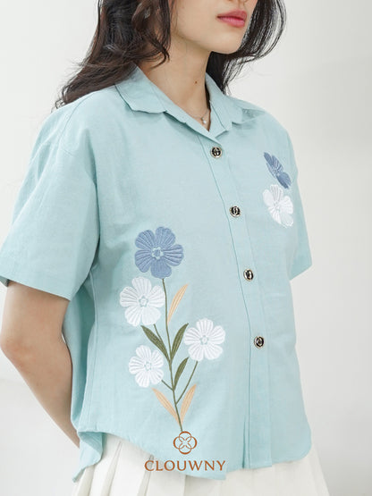 Loka Flower Cotton Shirt - Mint