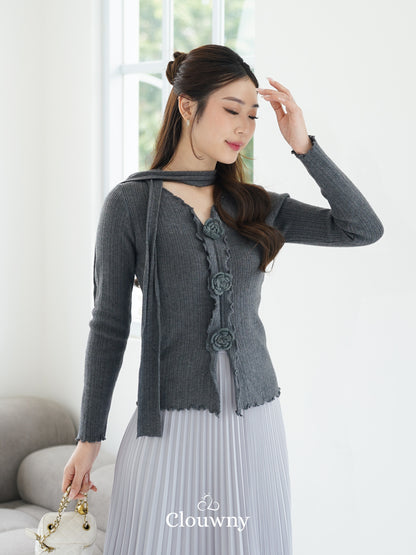 Marley Flower Knit Top - Grey