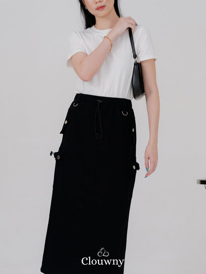 Kaze Cargo Denim Skirt - Black