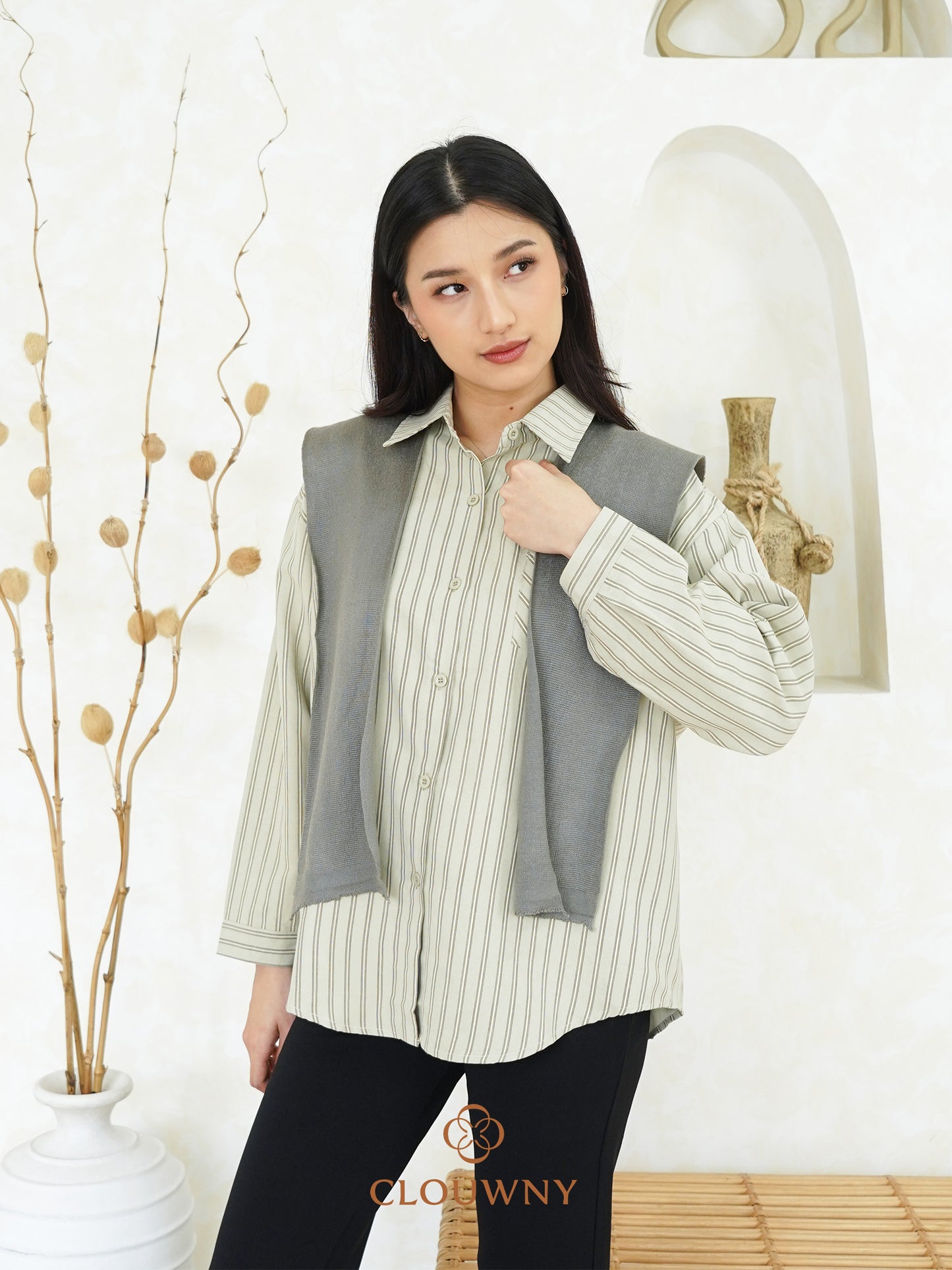 Candela Stripes Scarf - Sage Green
