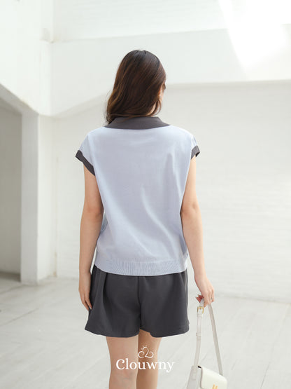 Dava Collar Knit Top - Light Blue