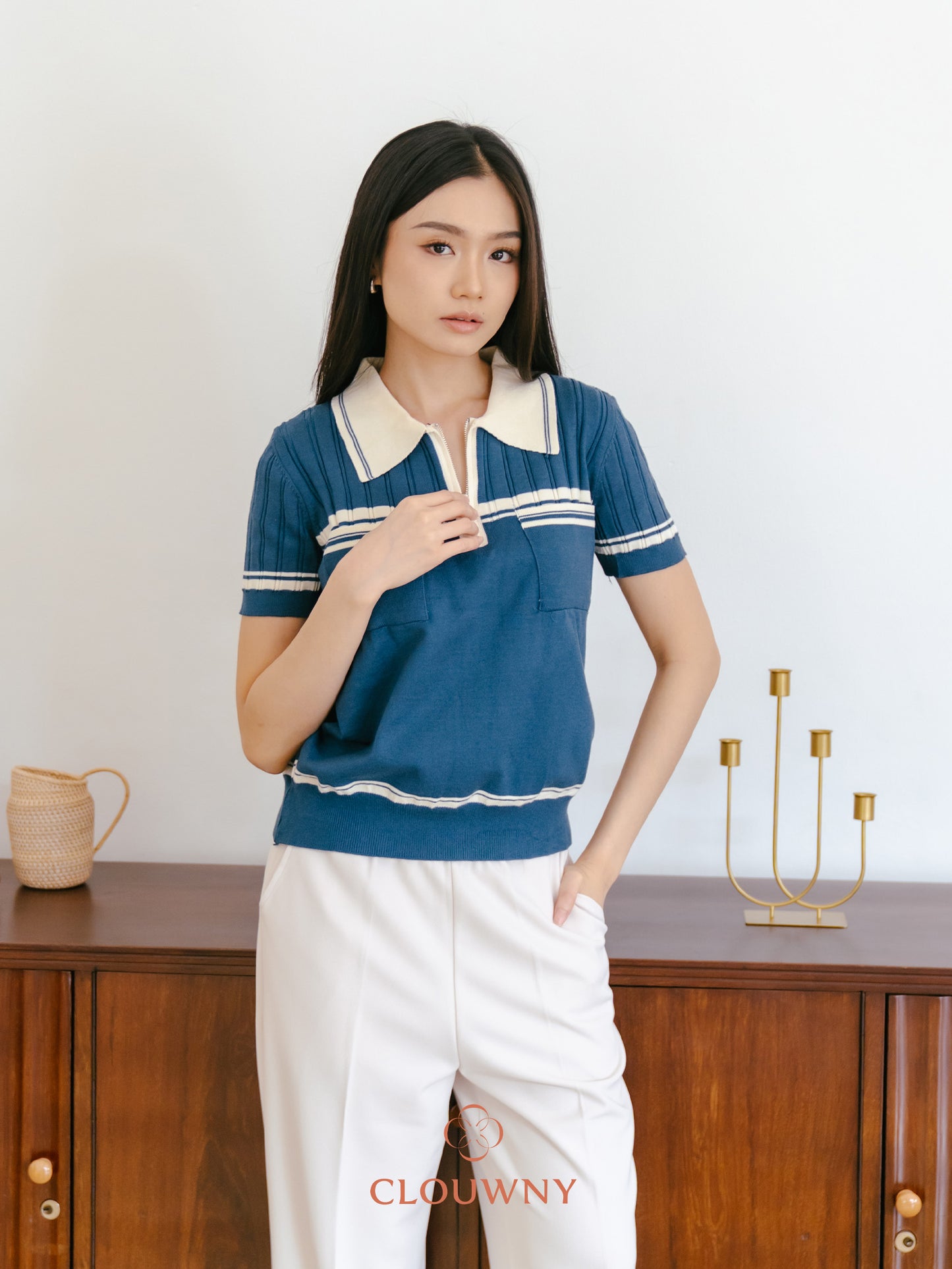 Lanna Zipper Knit Top - Teal