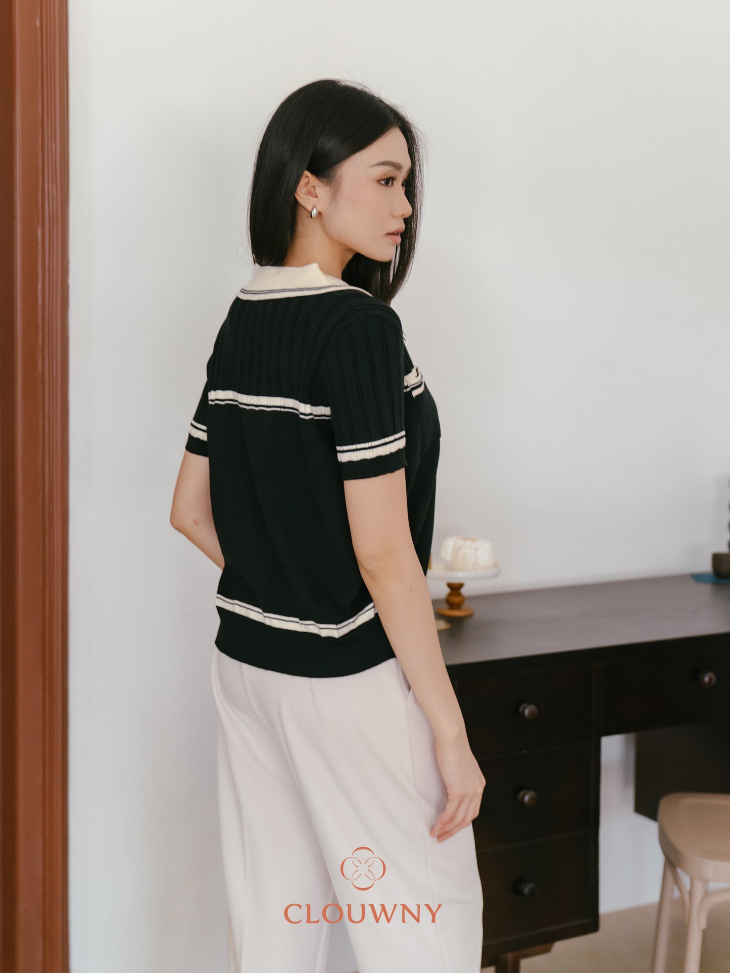 Pegi List Button Knit Top - Black